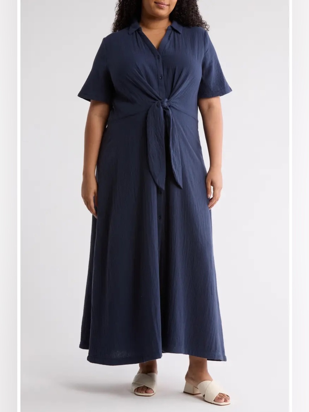 Caslon Blue Cotton Gauze Tie Front Dress Sz 2X